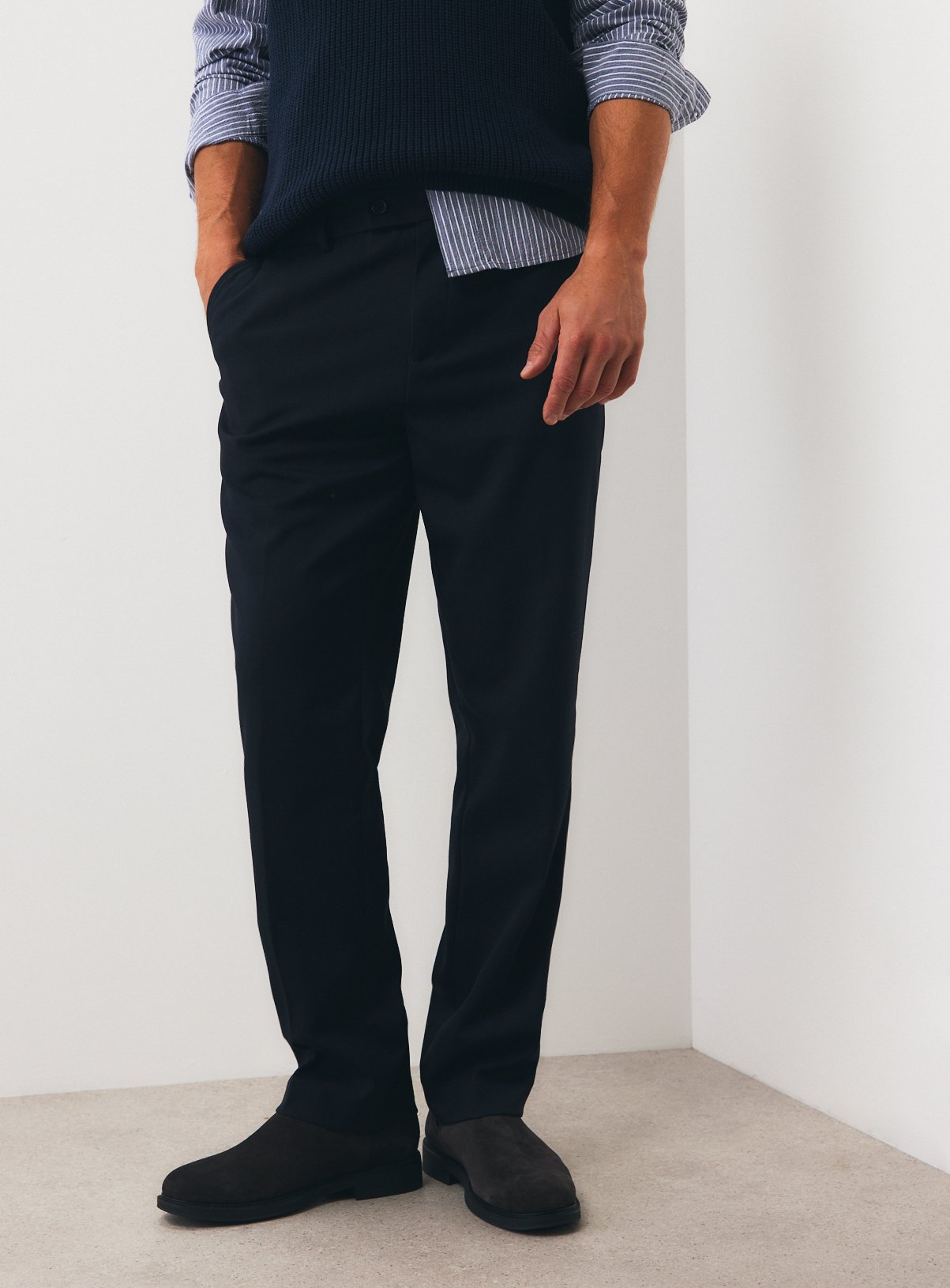 Navy Twill Regular Fit Trousers 