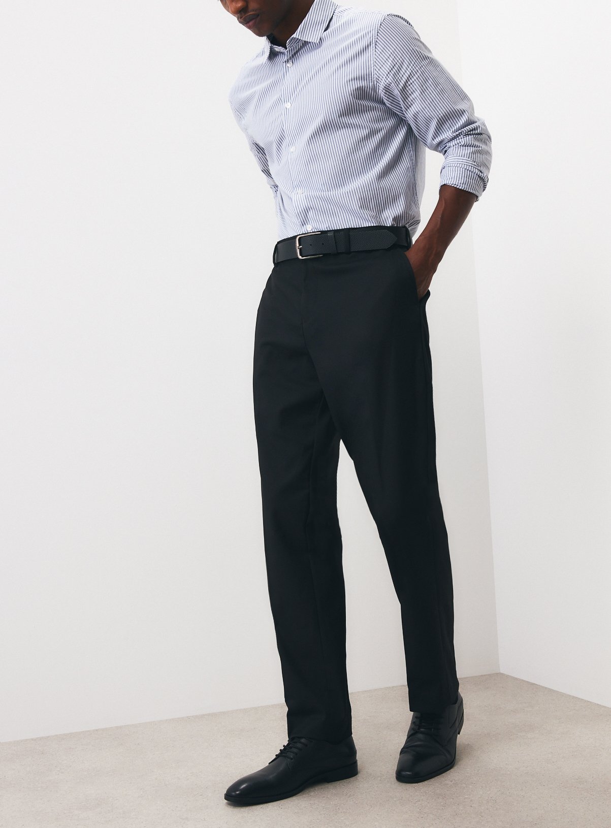 Black Regular Fit Expandable Waist Twill Trousers 