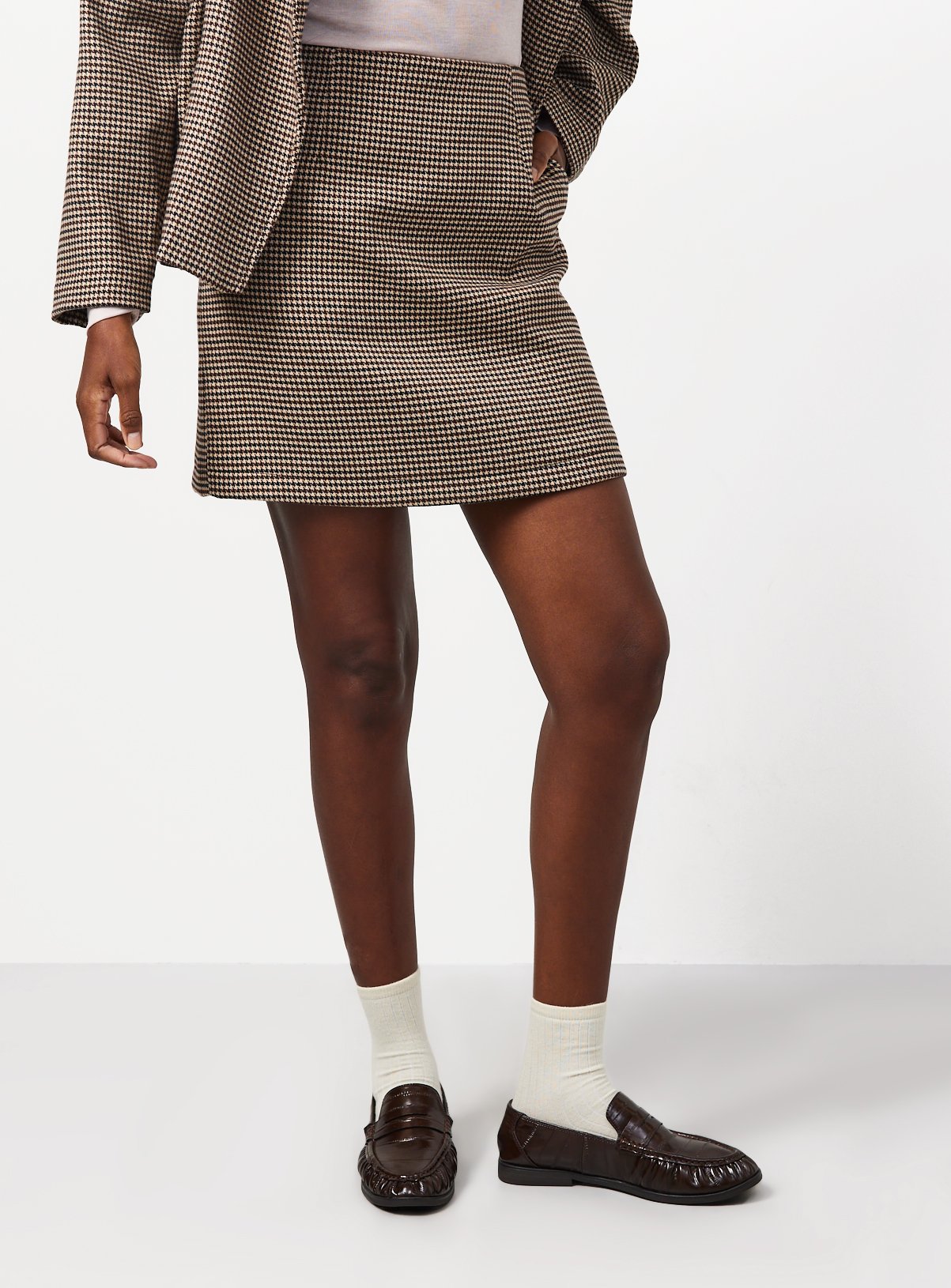 Brown Check A-Line Mini Skirt 