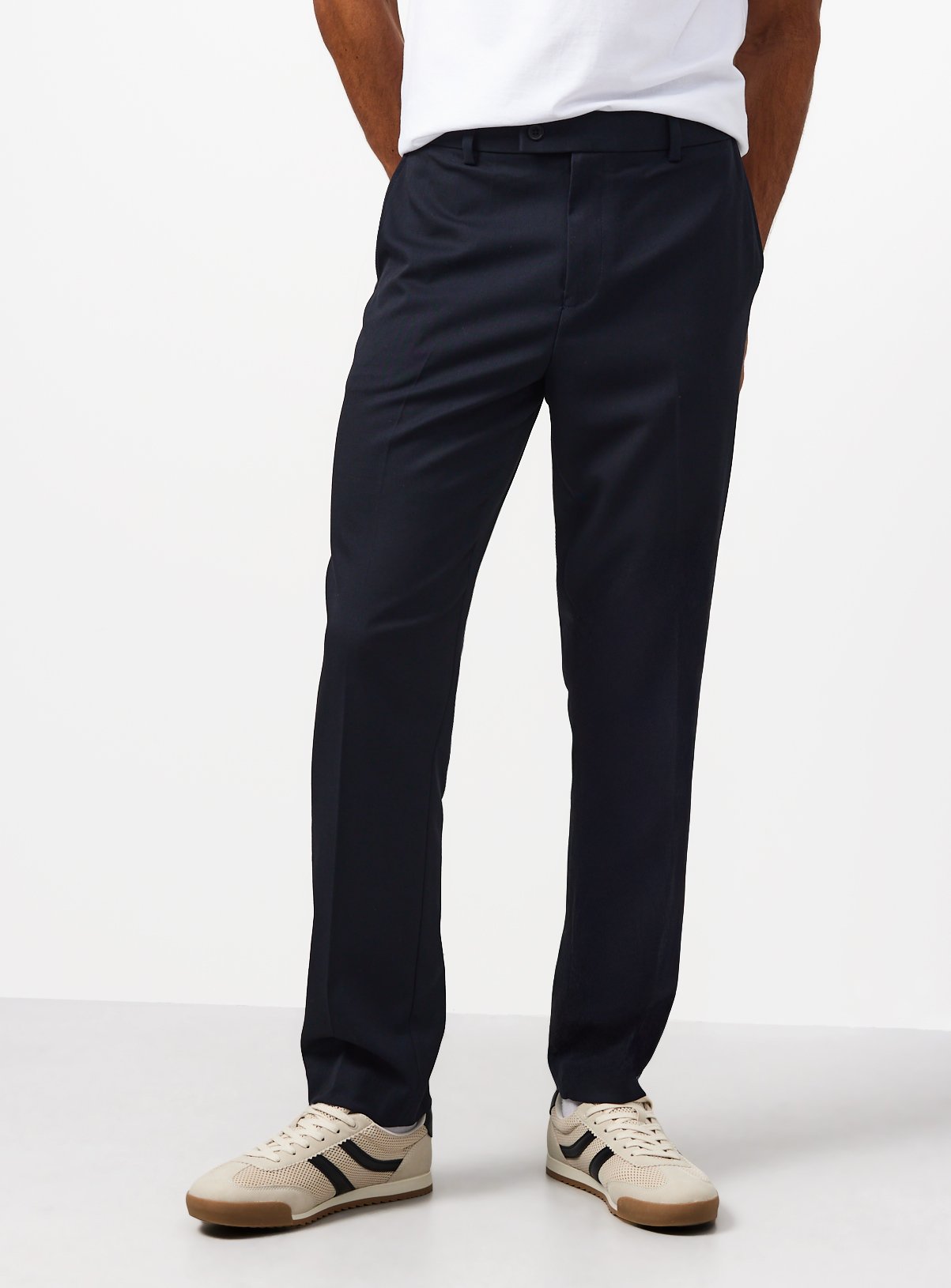 Navy Regular Fit Twill Trousers 