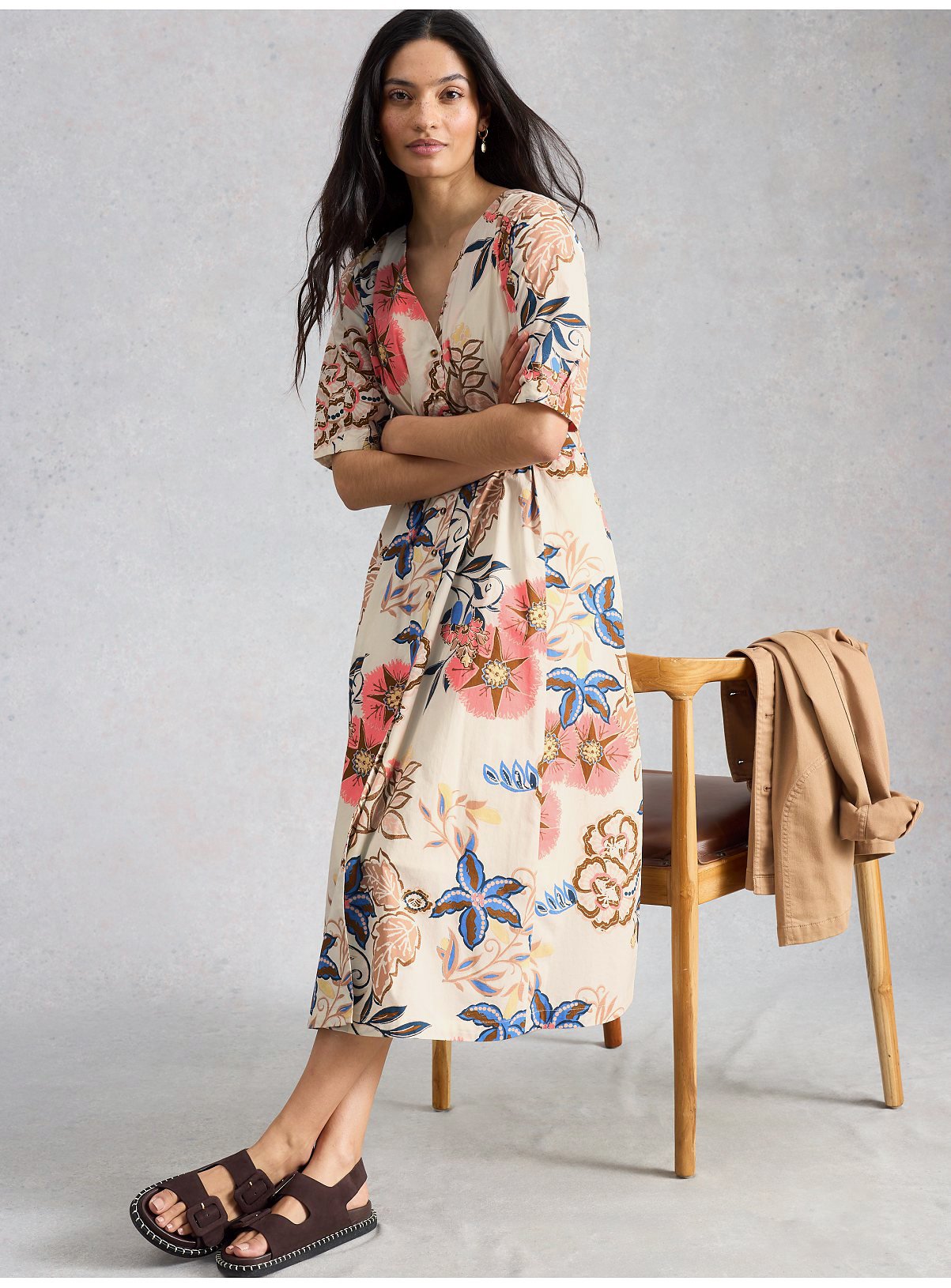 WHITE STUFF Kate Button Through Midi Dress 