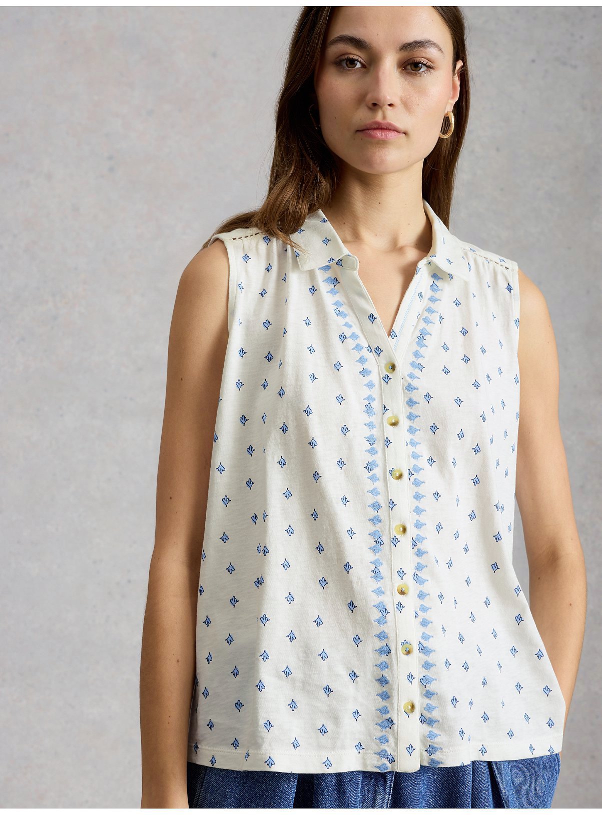 WHITE STUFF Amy Embroidered Sleeveless Shirt