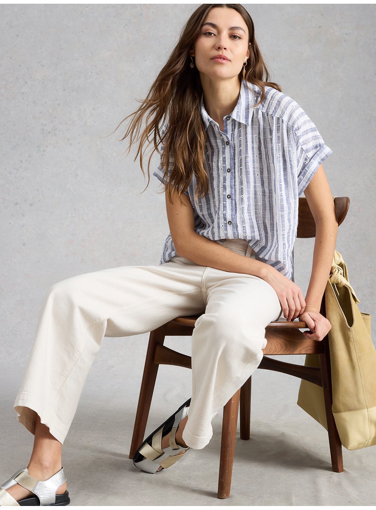 WHITE STUFF Orla Button Through Shirt Blue Stripe 12