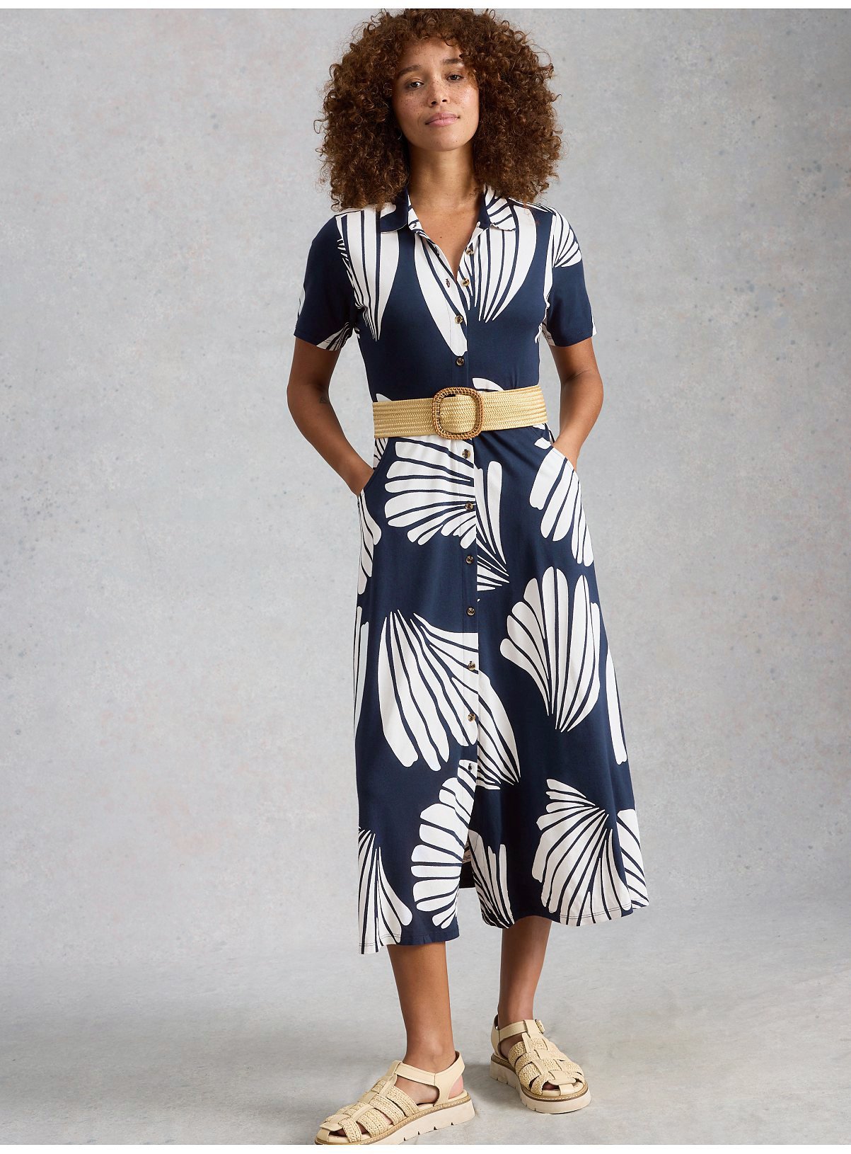 WHITE STUFF Rua Jersey Shirt Dress Navy Shell Print