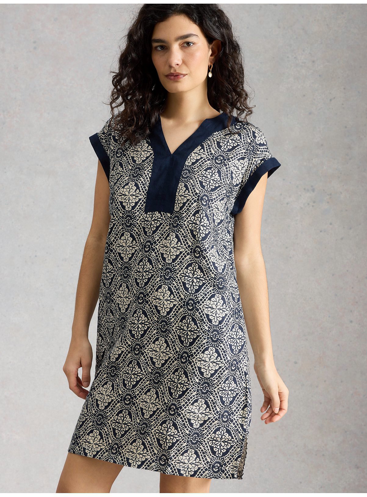 WHITE STUFF Jilly Linen Dress Navy 10