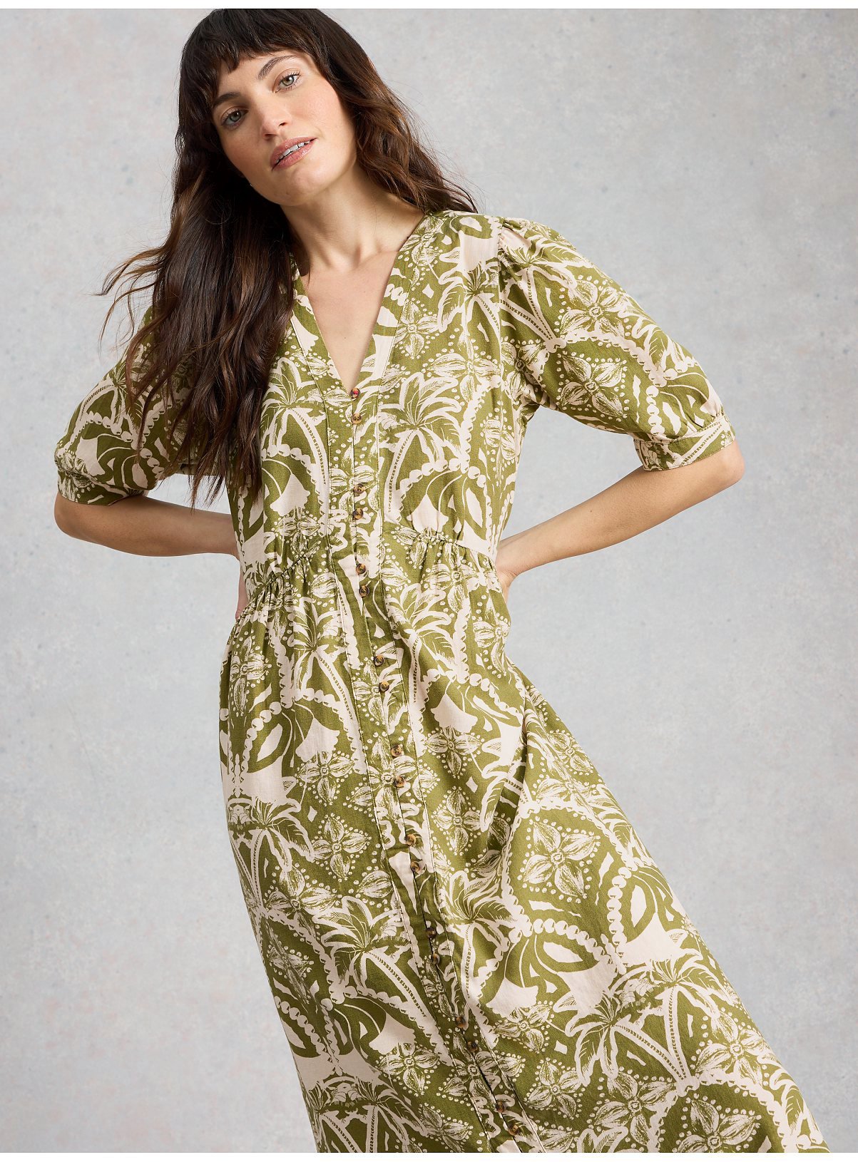 WHITE STUFF Fern Linen Blend Dress 10