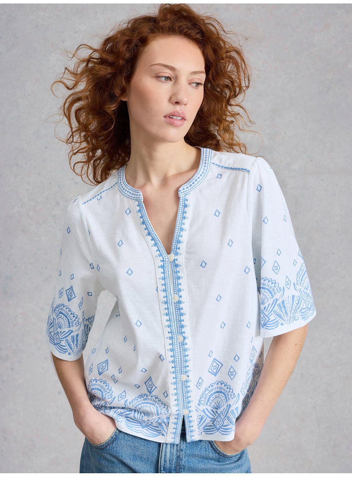 WHITE STUFF Lizzie Border Embroidered Top 