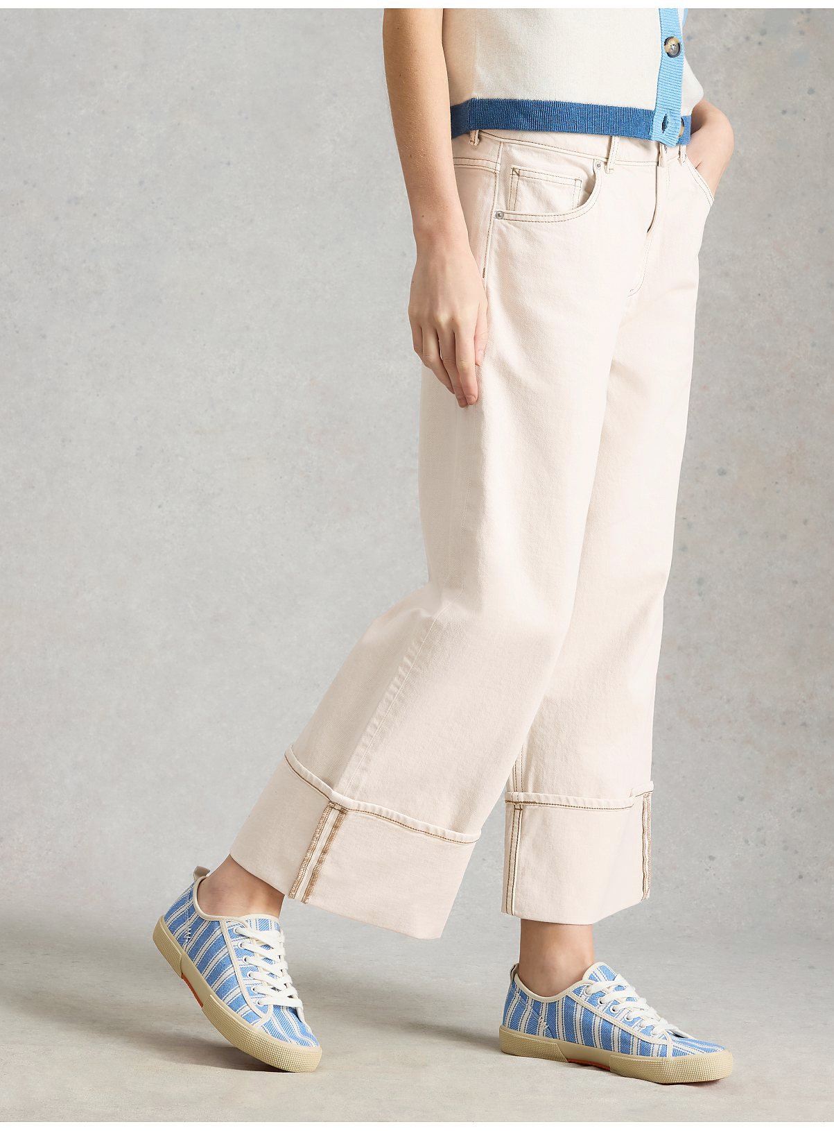 WHITE STUFF Bailey Straight Turn Up Jean White