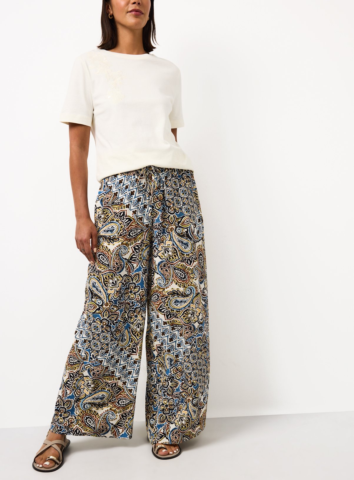 Paisley Print Wide Leg Trousers 