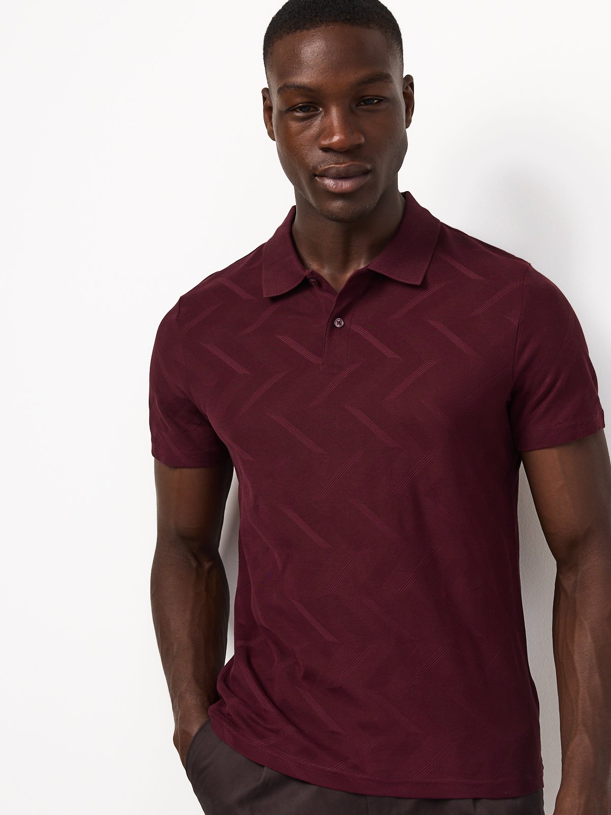Dark Red Patterned Polo Shirt 