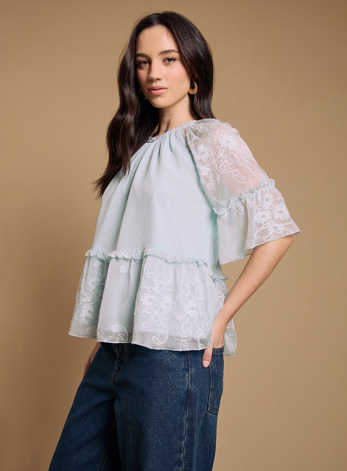 OASIS Chiffon Peplum Blouse Blue 