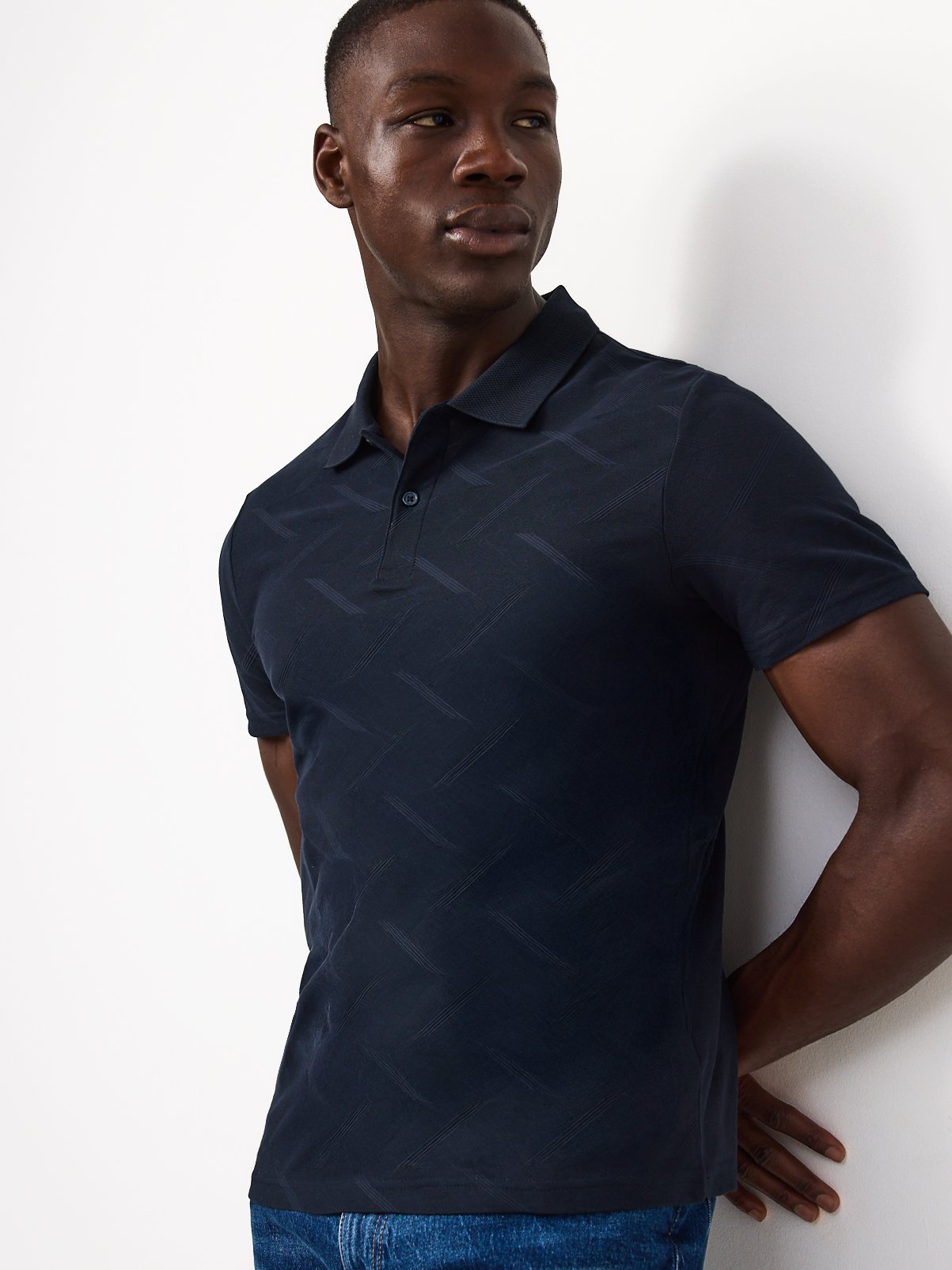 Navy Patterned Polo Shirt 