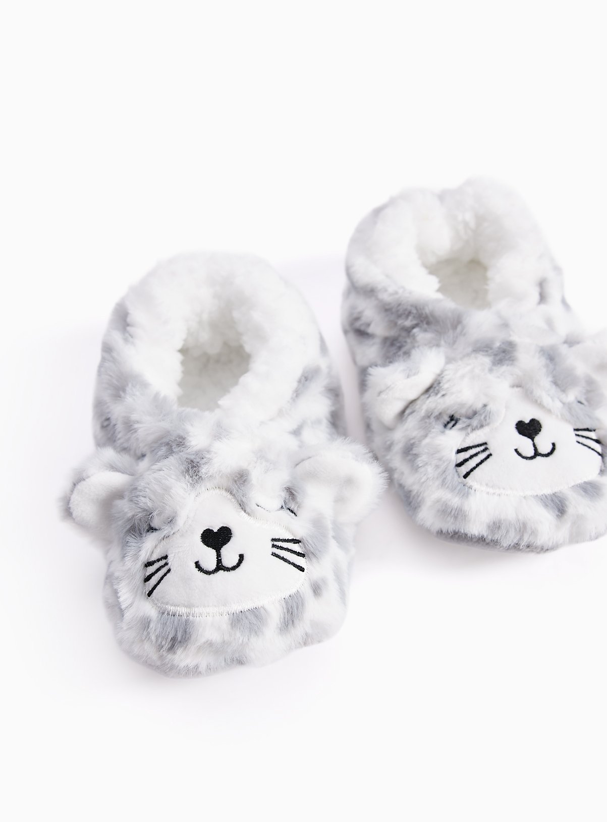Grey Snow Leopard Sherpa Footsie Slippers 