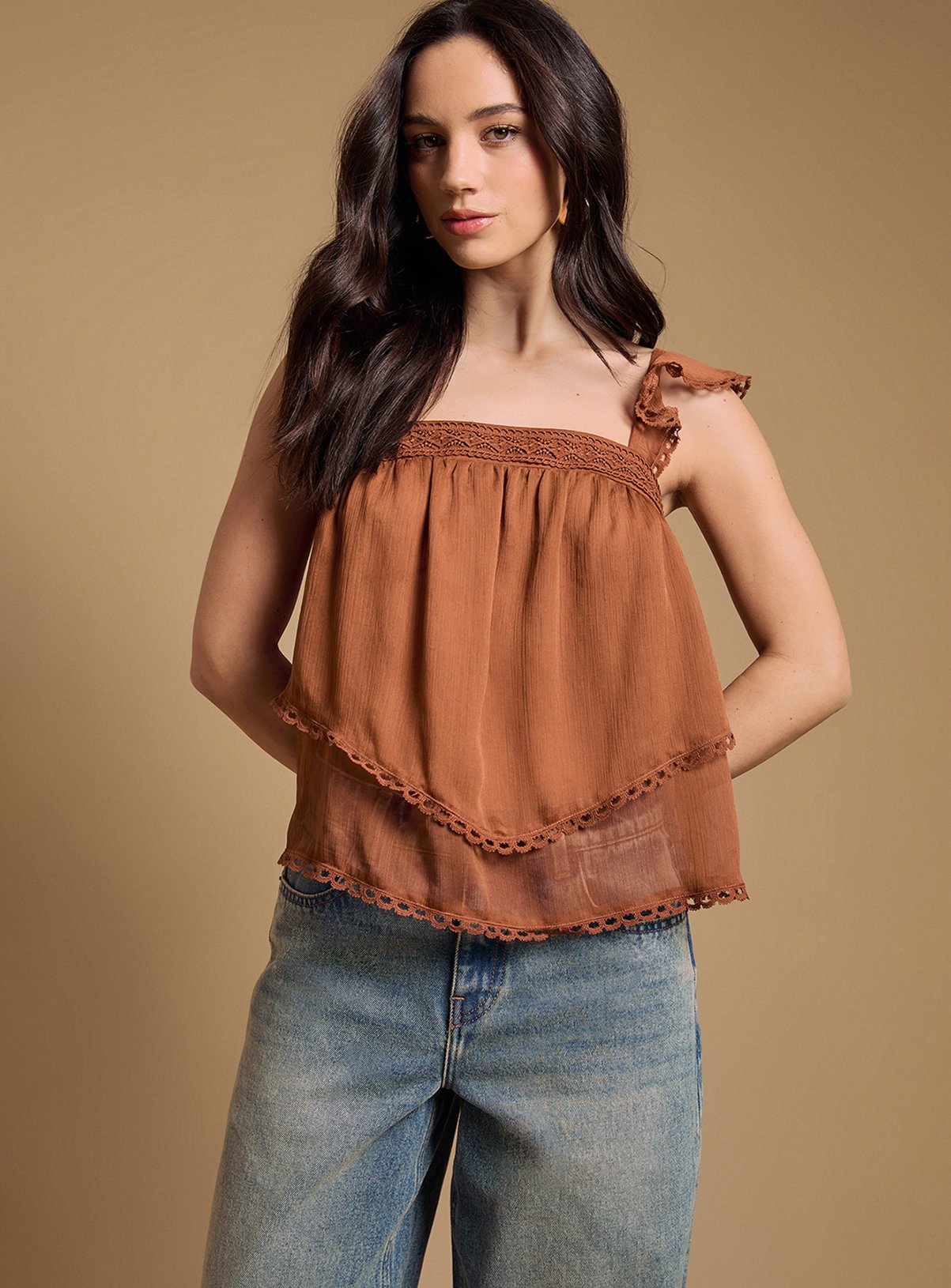 OASIS Tiered Frill Sleeve Western Cami Top 
