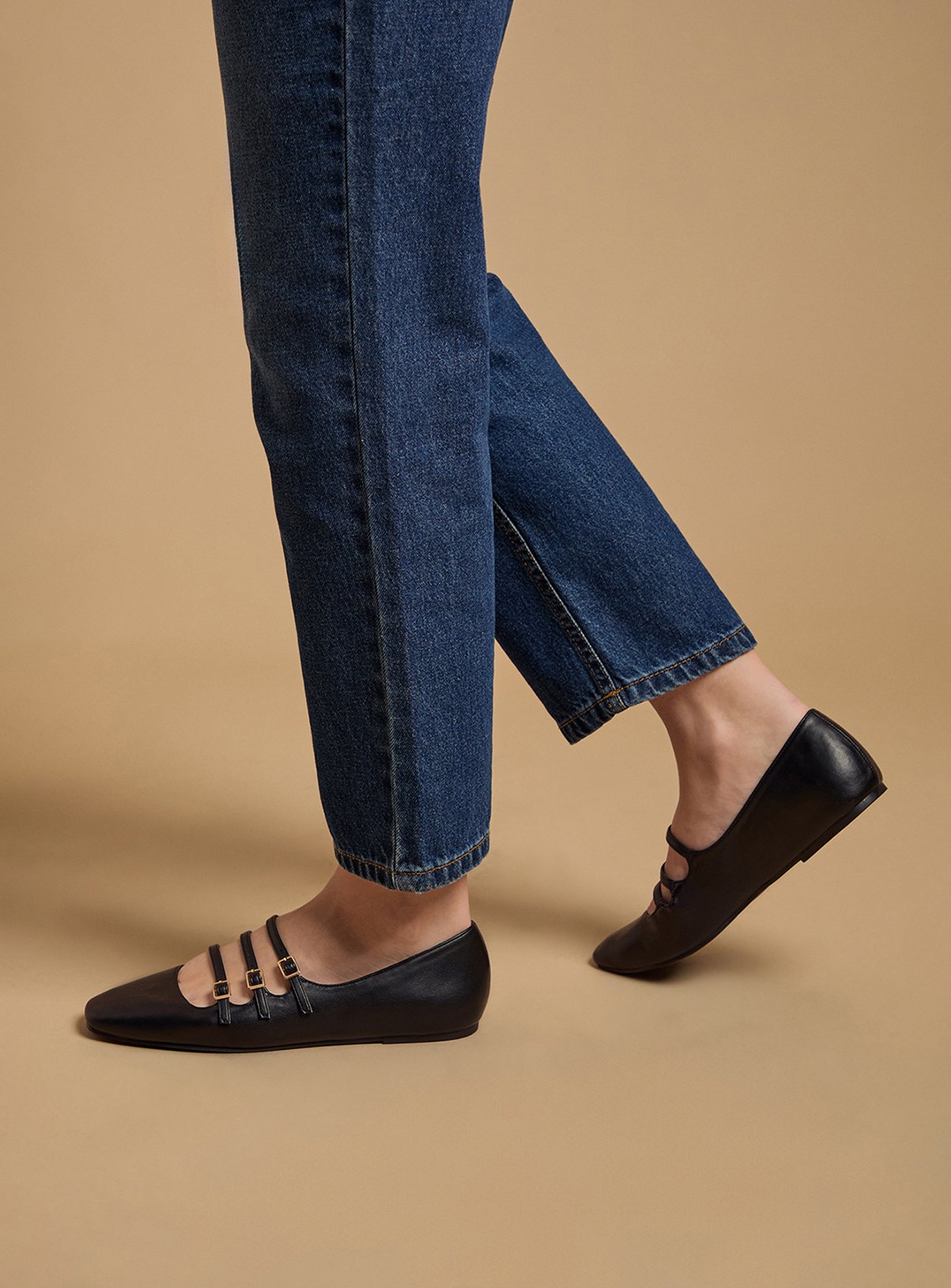 OASIS Madalena Faux Leather Multi Maryjane Ballet Pumps Black 5