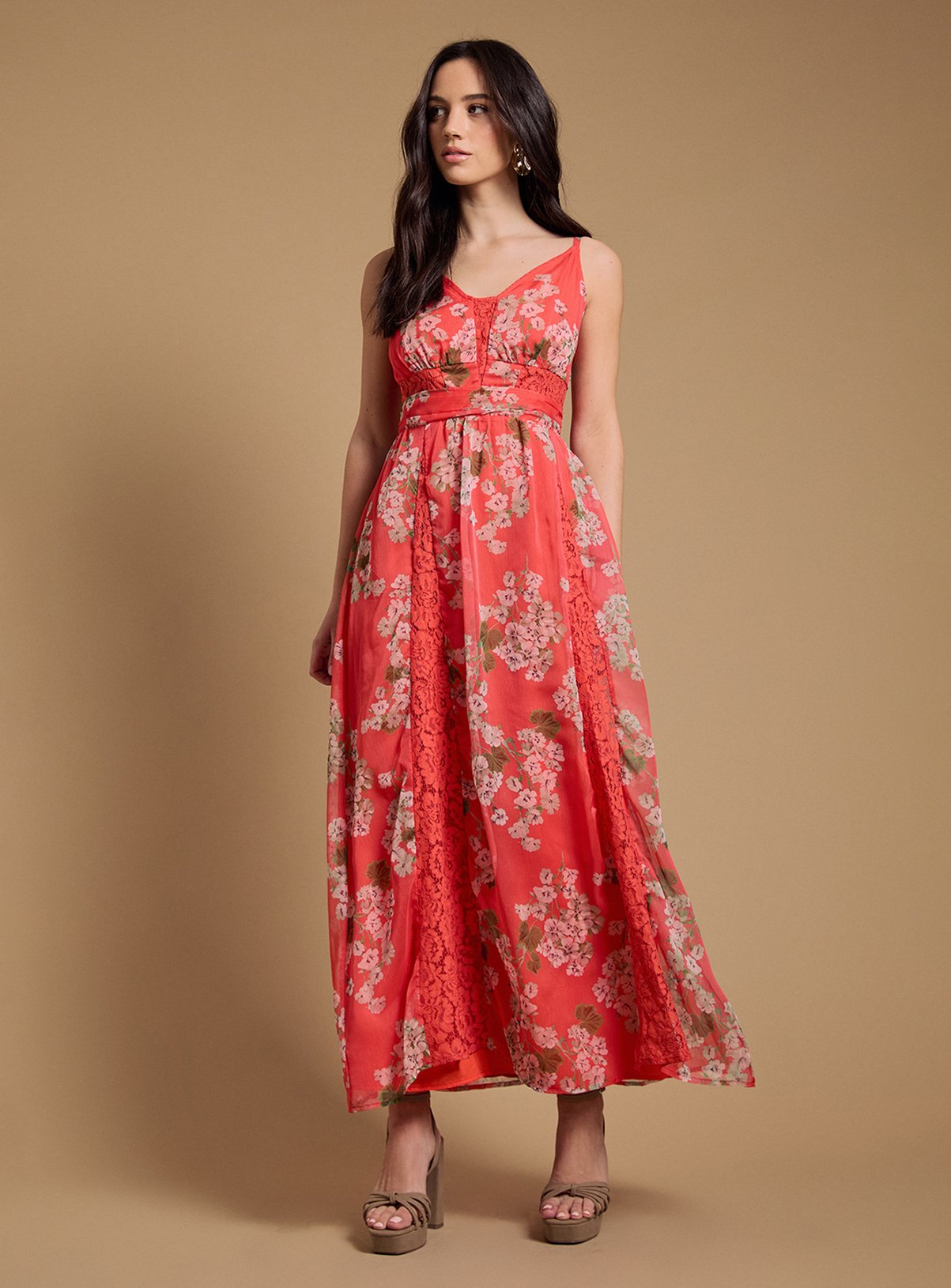 OASIS Lace Trim Deep Waist Midaxi Dress 