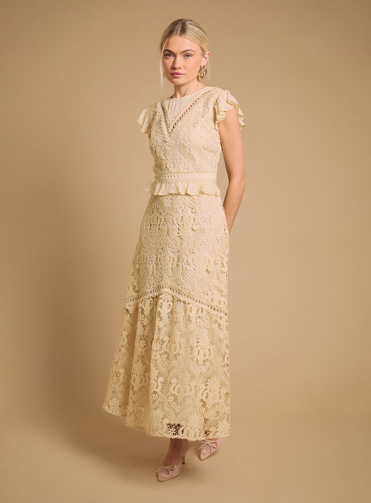 OASIS Dobby Lace Detail Midaxi Dress