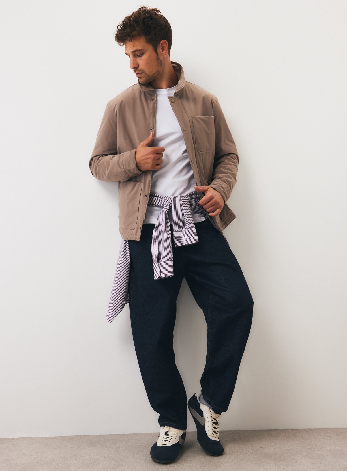 Neutral-Coloured Wadded Button-Down Jacket 