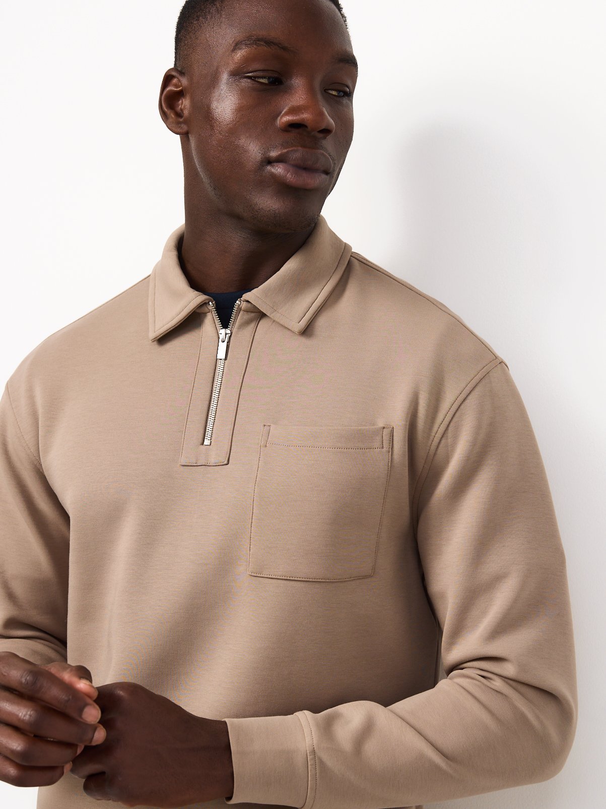 Stone-Coloured Half-Zip Collared Sweater 