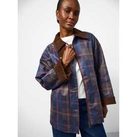 Navy Check Waxy Car Coat