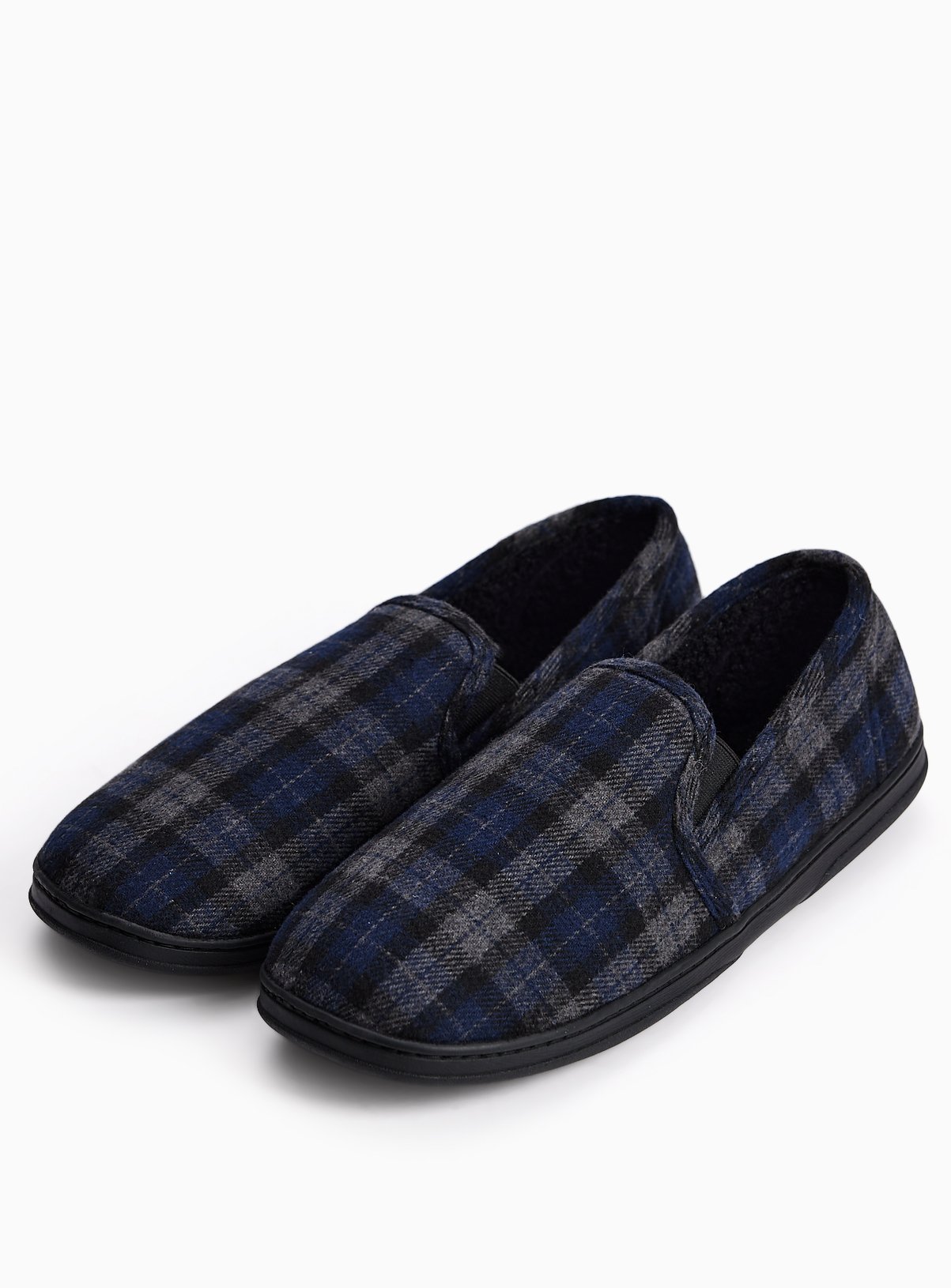 Black & Grey Checked Fur-Lined Slippers 