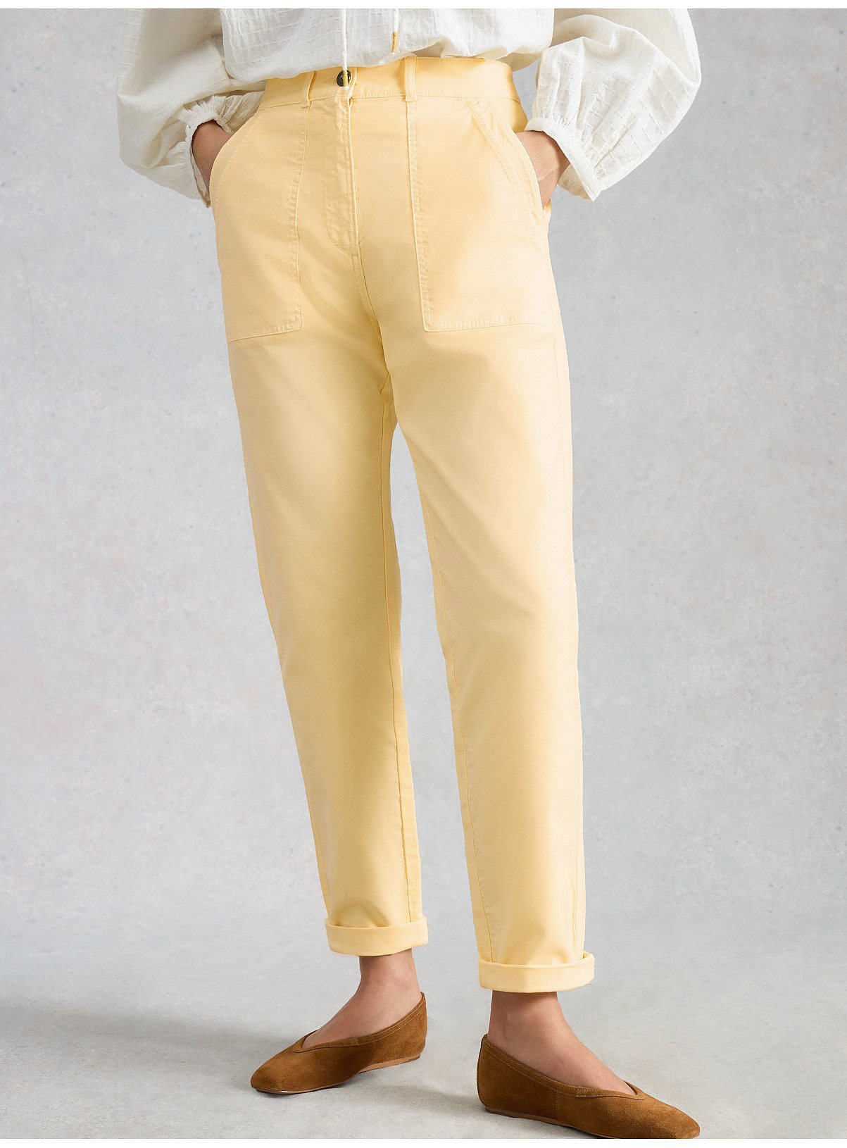 WHITE STUFF Twister Chino Trouser With Linen Yellow