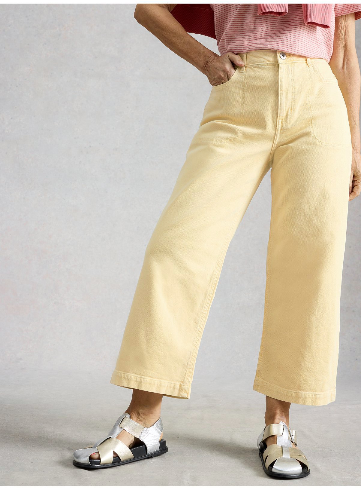 WHITE STUFF Tia Wide Leg Crop Jean Yellow 