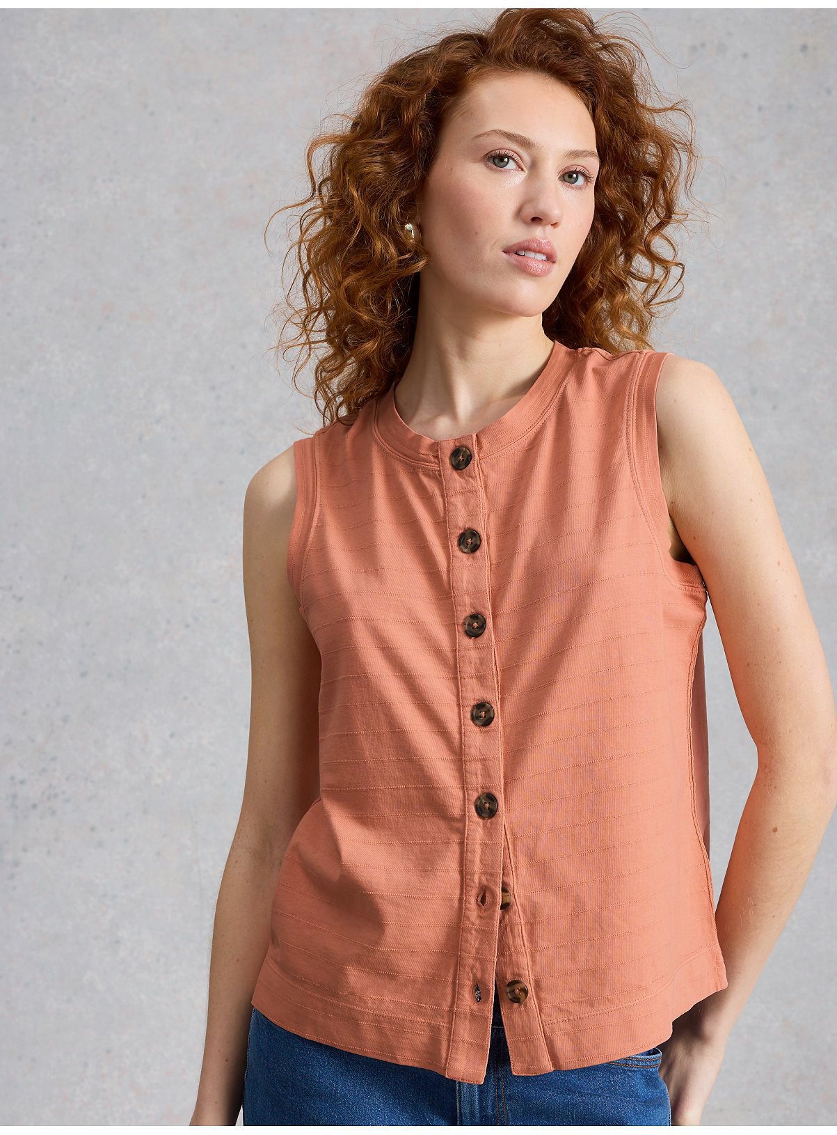 WHITE STUFF Simone Cotton Button Through Tank