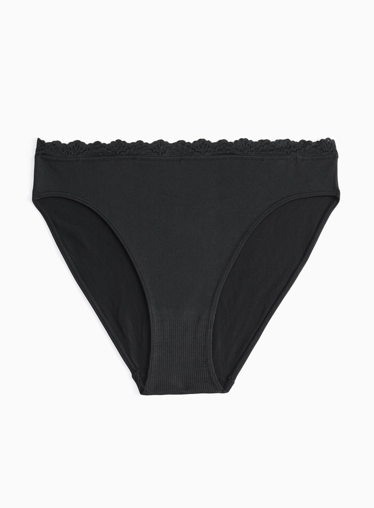 Black Seamless Lace Trim High Leg Knickers