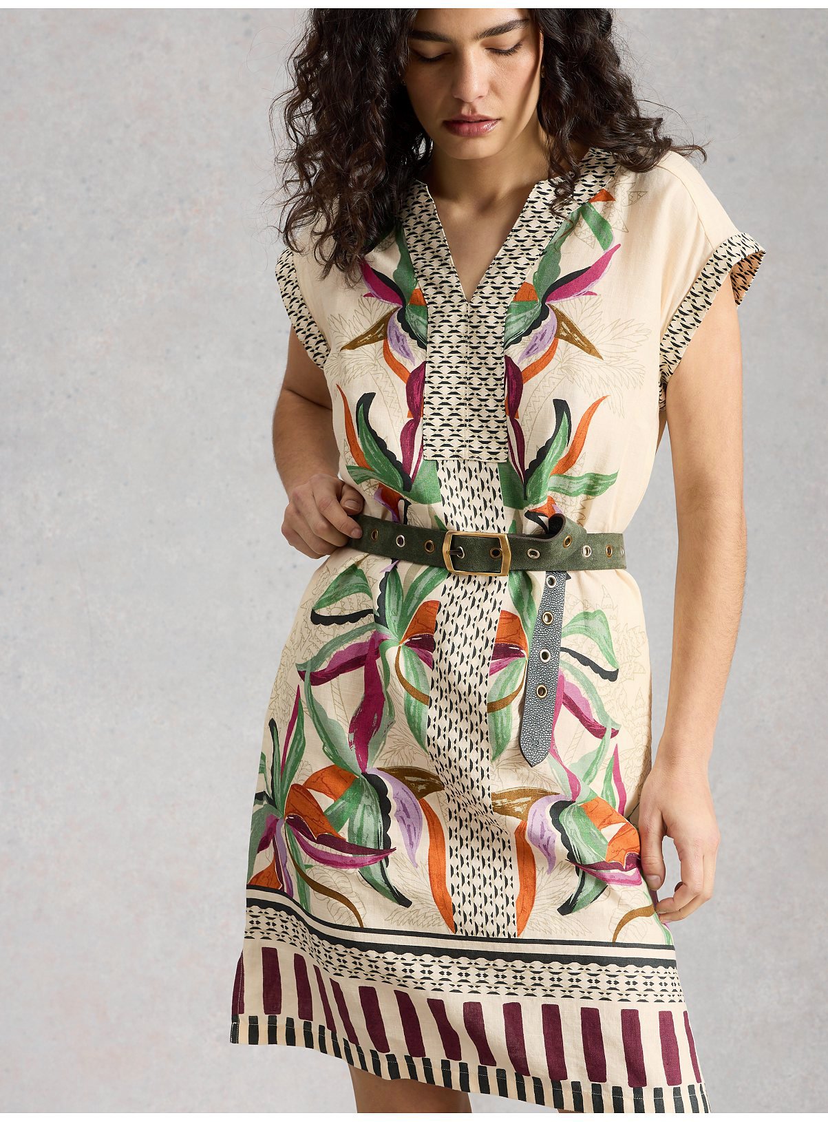 WHITE STUFF Jilly Linen Dress Ivory Print 10