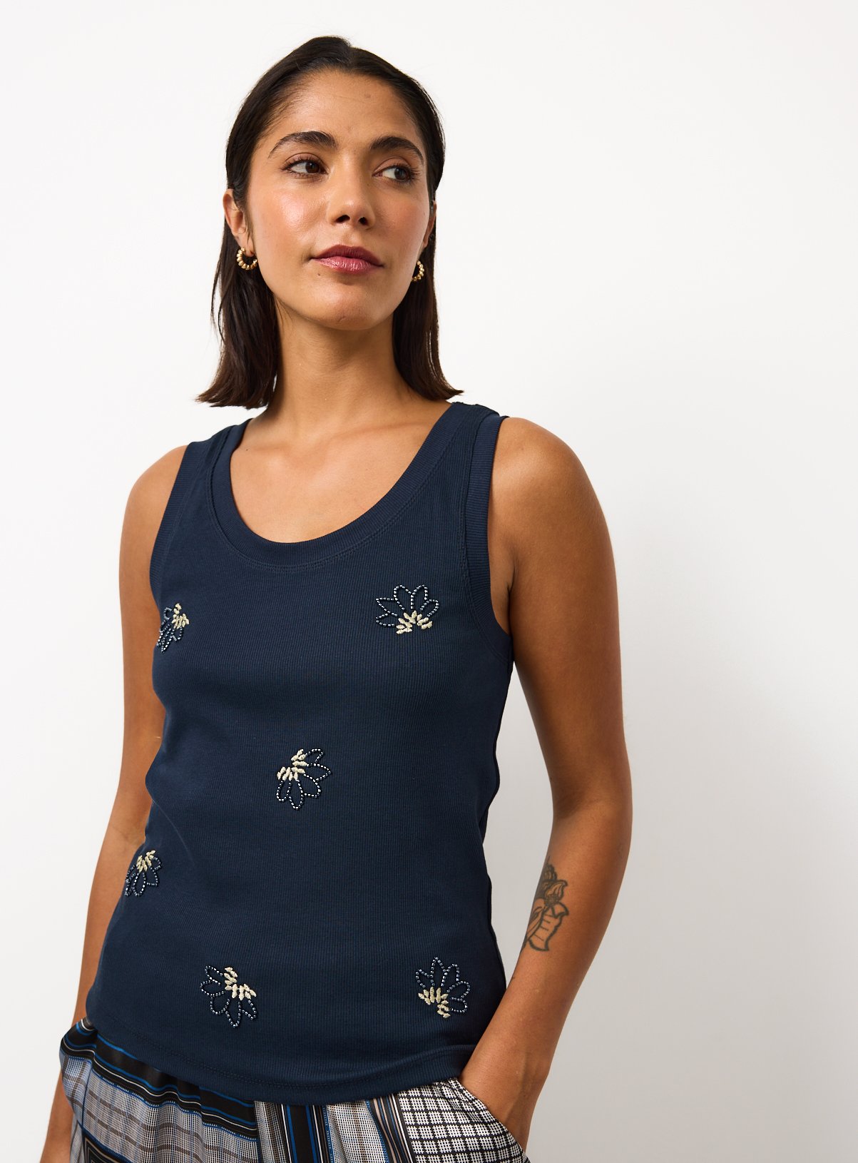 Navy Floral Embellished Vest 22