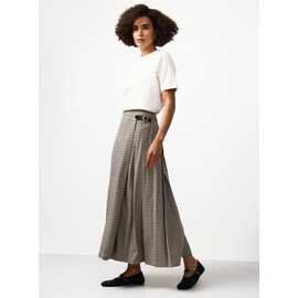 Neutral Check Print Midi Kilt