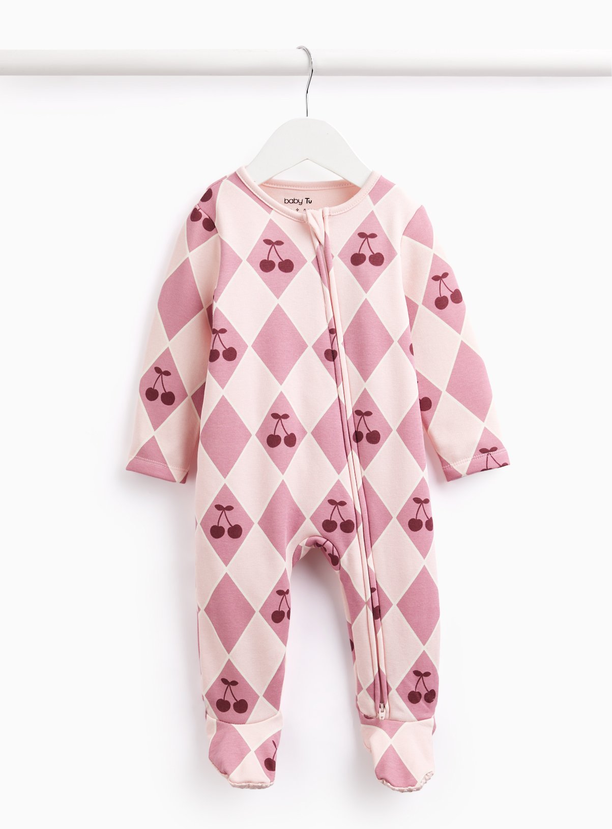 Pink Diamond & Cherry Fleece-Lined Sleepsuit 