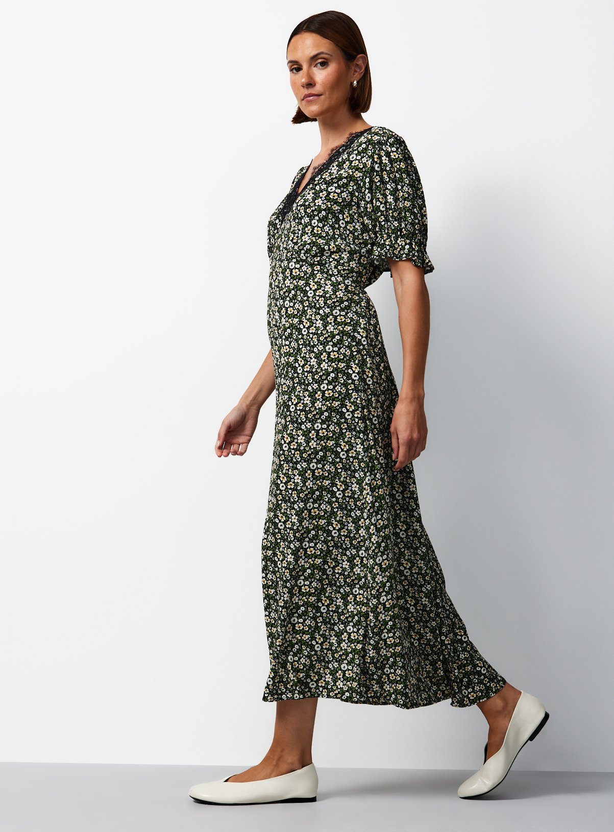 Green Ditsy Floral Tea Dress 12