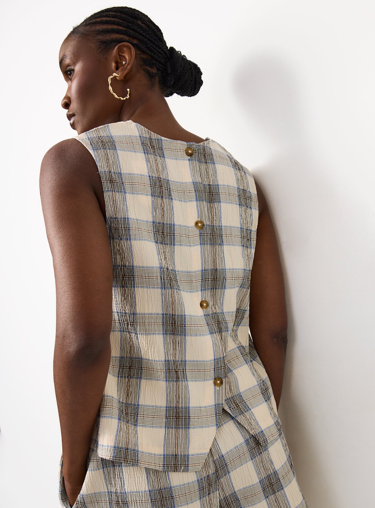 Cream Check Print Shell Co-ord Top 