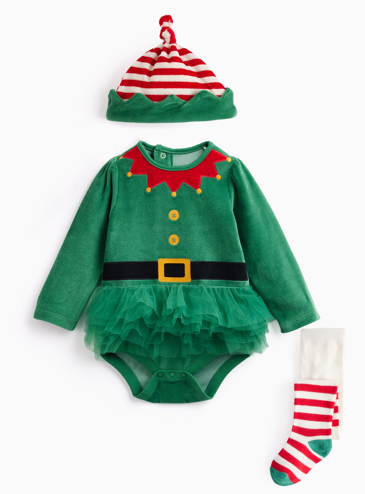 Christmas Ef Bodysuit, Hat & Tights 3-Piece Set Up to 3 mths