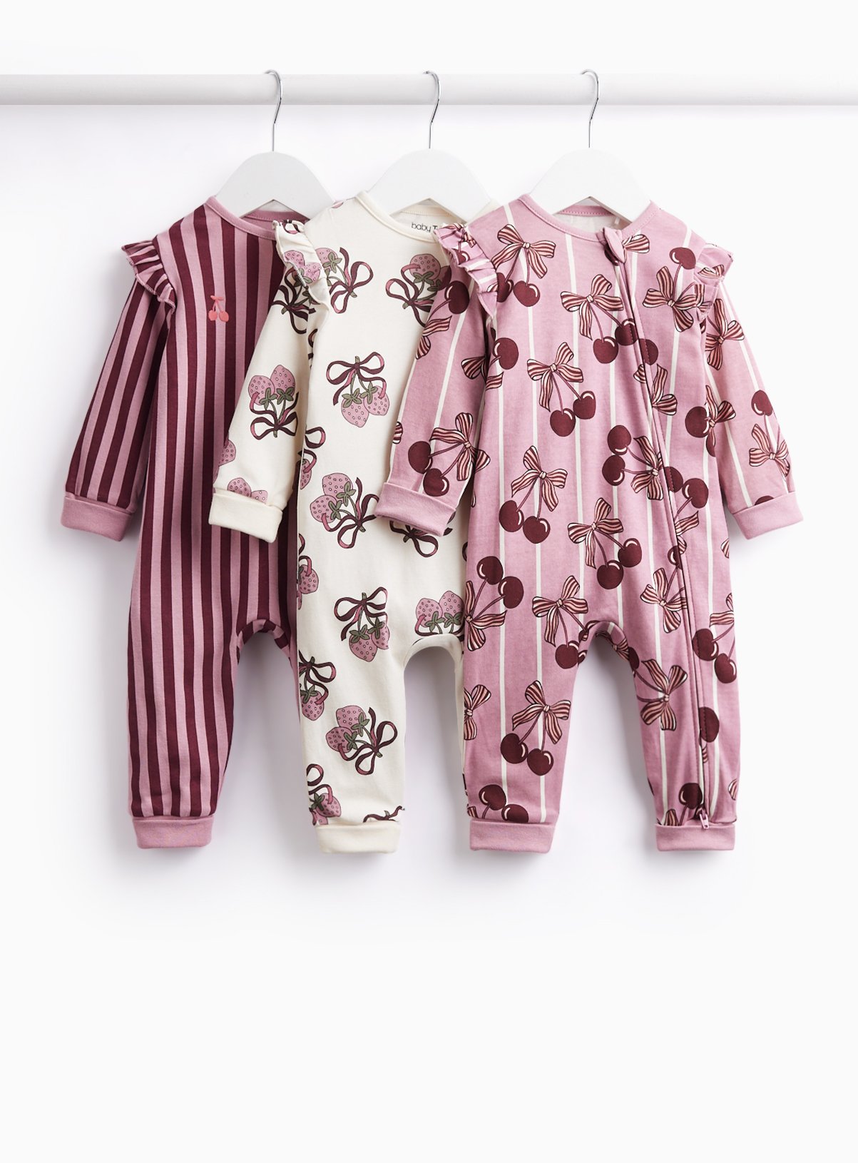 Cherry Zip Sleepsuits 3 Pack 