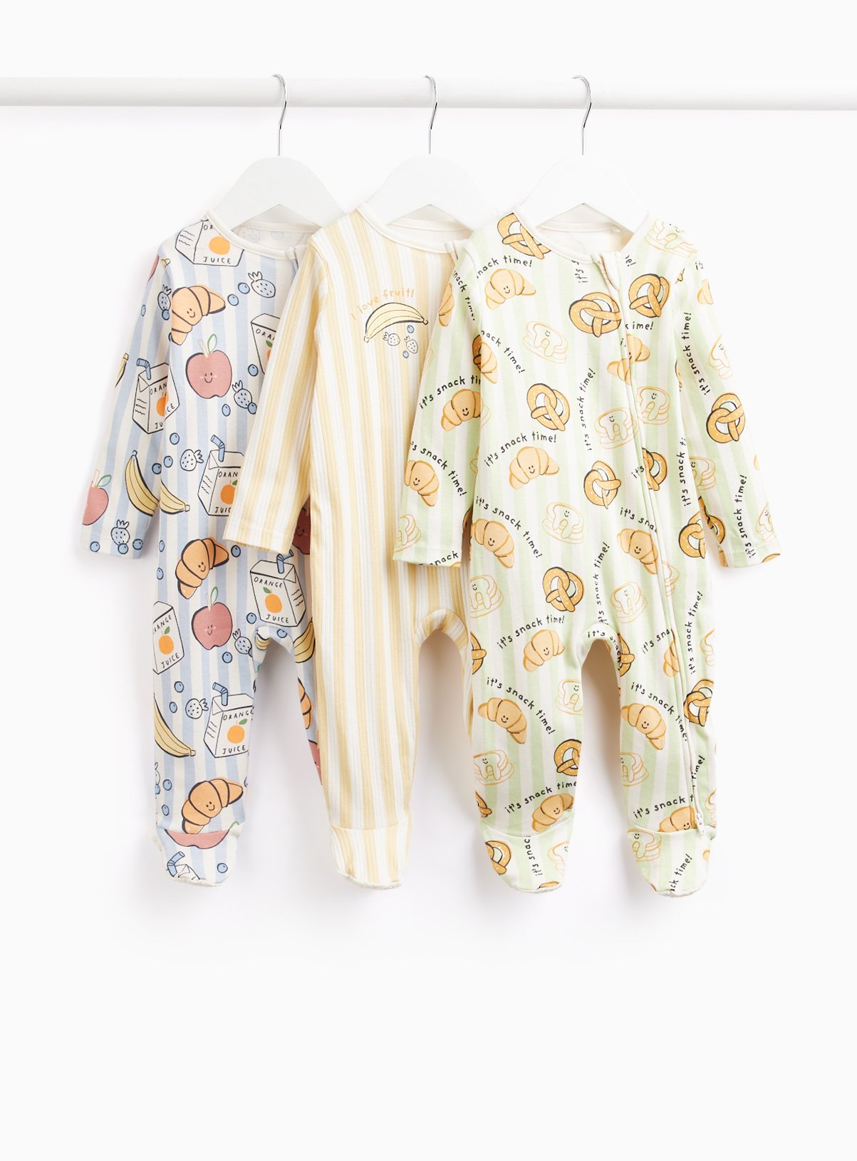 Breakfast Print Sleepsuits 3-Pack 6-9 months