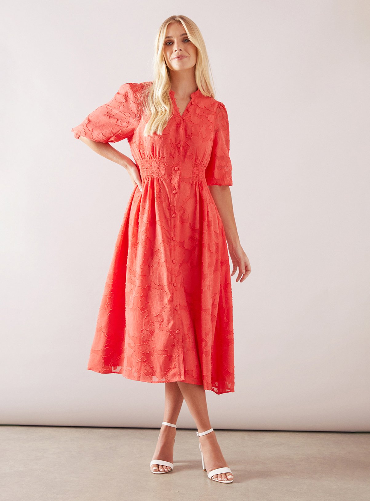 WALLIS Petite Floral Jacquard Button Midi Dress