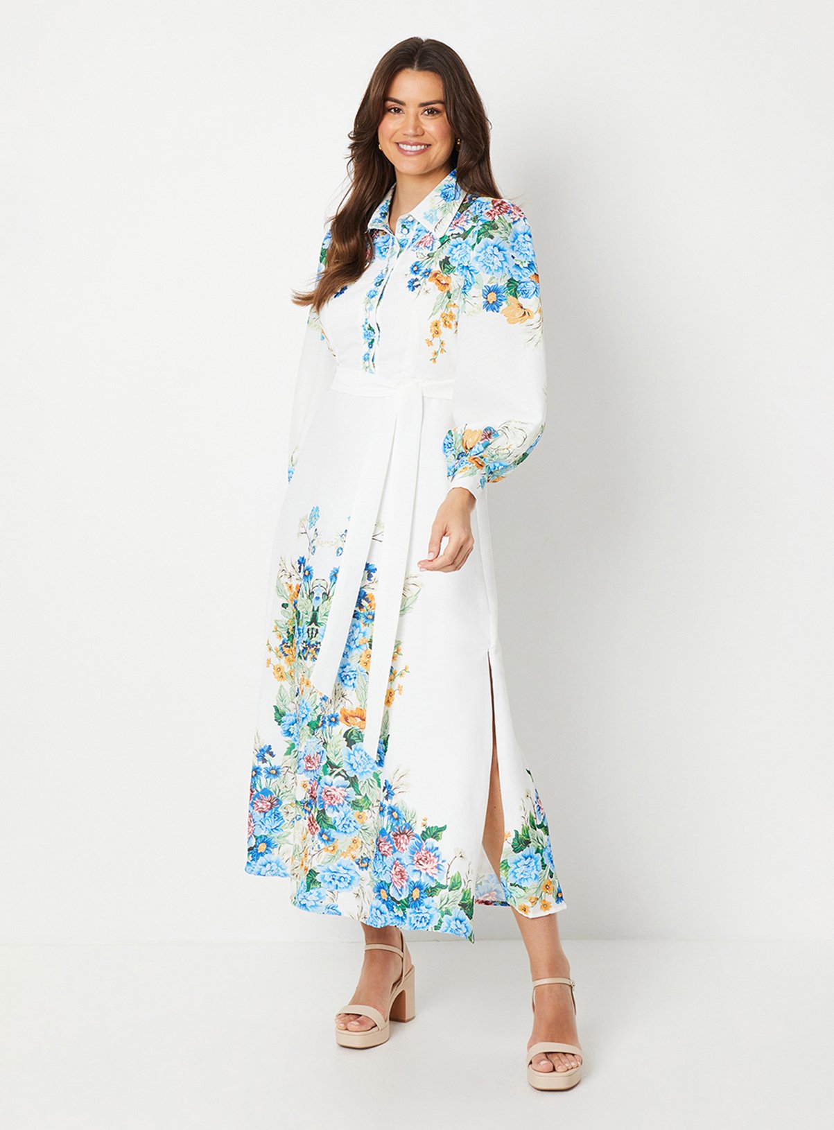 WALLIS Floral Western Belted Midi Shirt Dress 