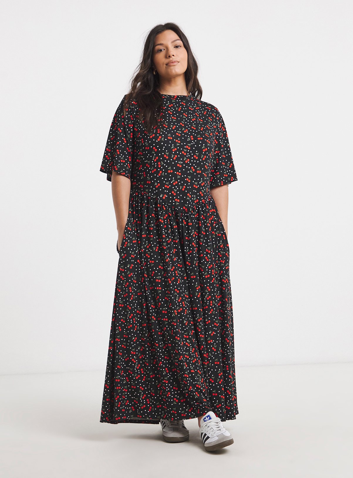 SIMPLY BE Supersoft Cherry Print Midi Dress