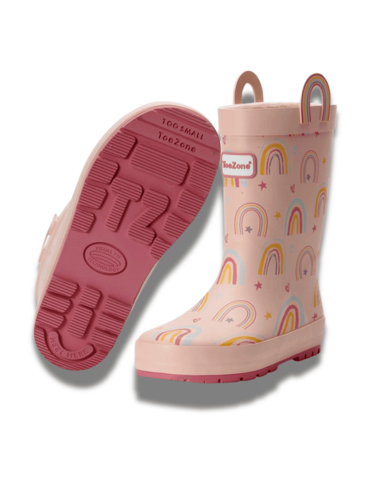 TOEZONE Etta Girls Rainbow Print Pink Waterproof Lined Wellies 