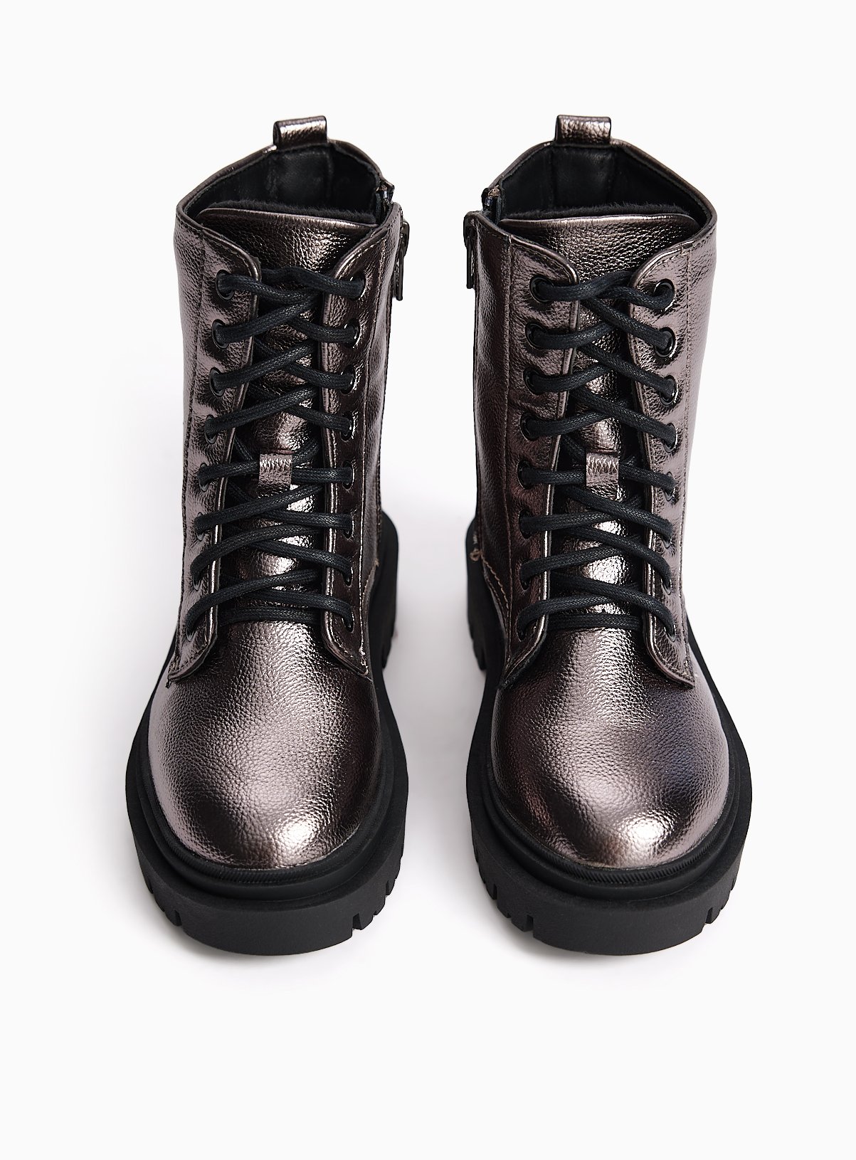Silver Metallic Lace Up Boots 