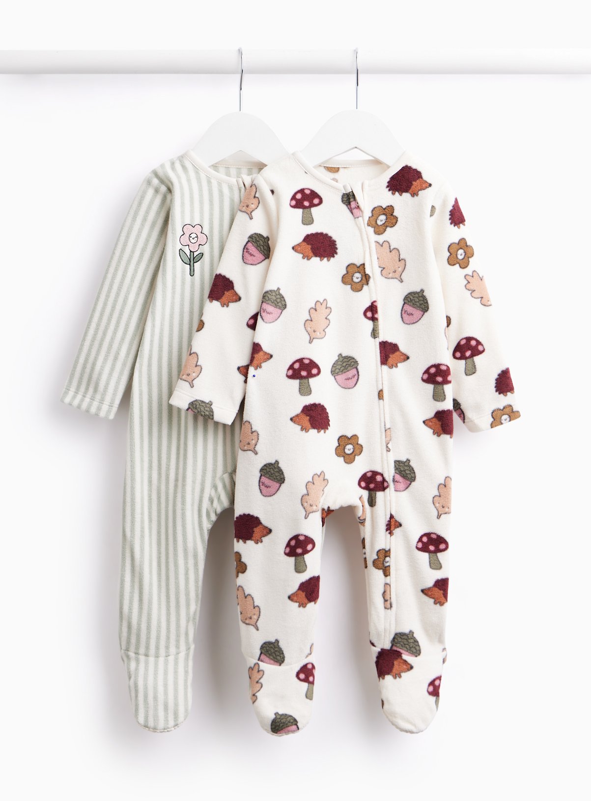 Cream Woodland Print Micro Fleece Sleepsuits 2-Pack 