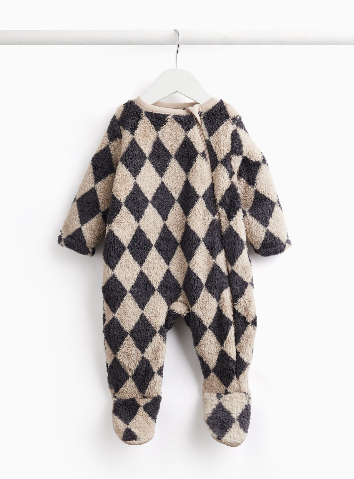 Fluffy Fleece Harlequin Zip Sleepsuit 