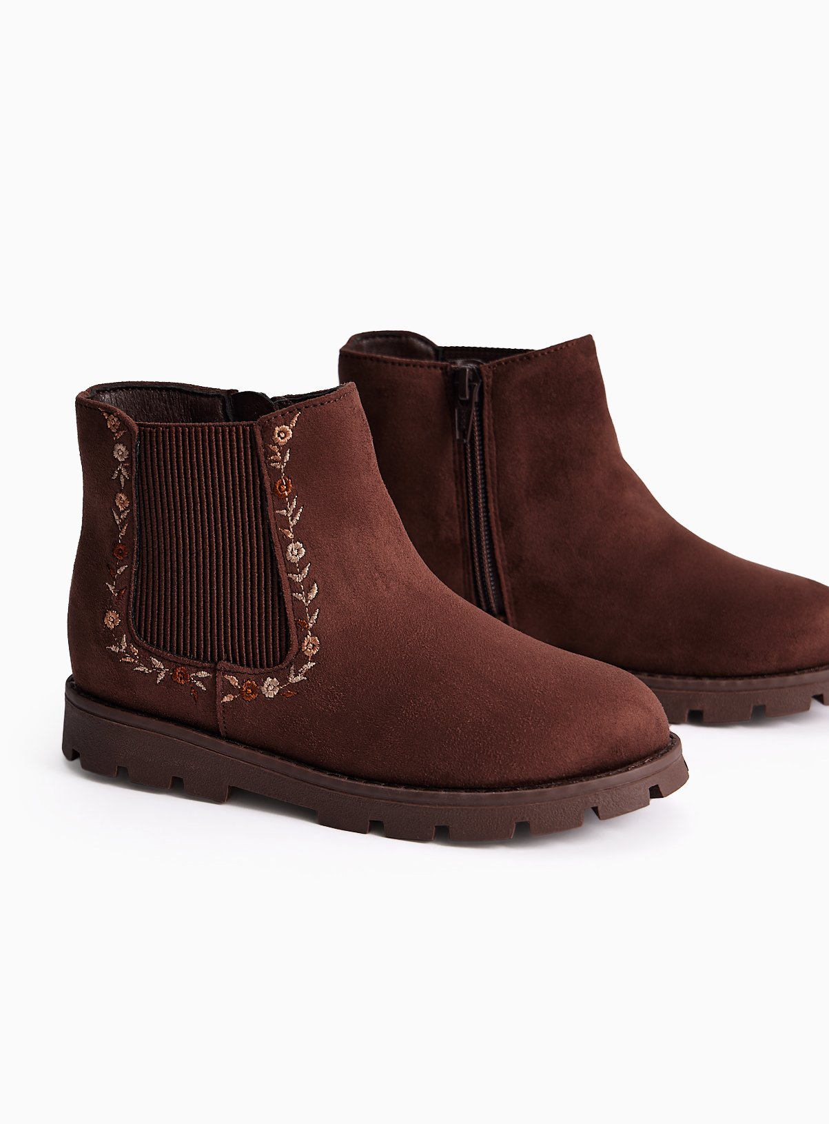 Brown Floral Embroidered Chelsea Boots 