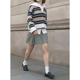 Cream Check Print Mini Skirt
