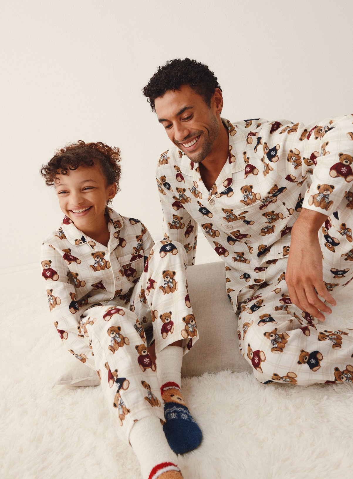 Family Matching Men's Christmas Bear Check Traditional Pyjamas 