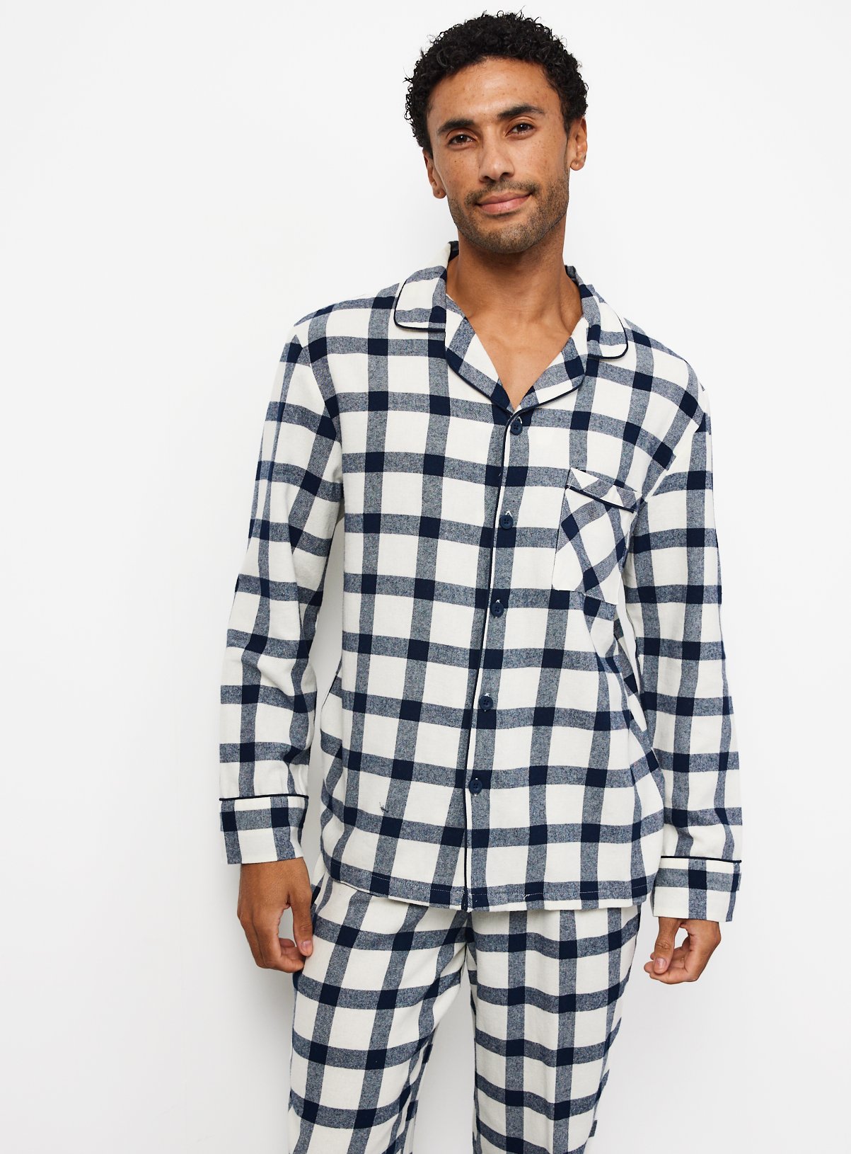 Family Matching Christmas Navy & Cream Check Traditional Pyjamas 
