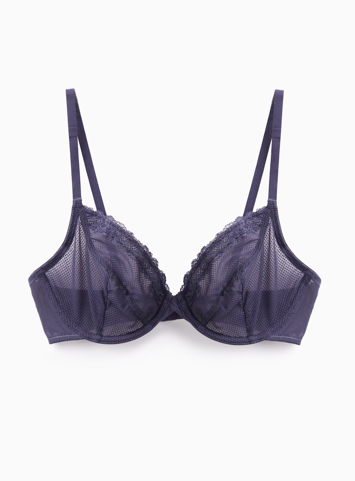 Dark Grey Lace Wired Non-Padded Plunge Bra 